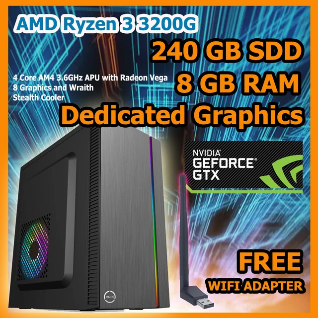 Gaming Computer Desktop PC Ryzen 3 3200G Quad Core  GTX 1650 8GB  240GB