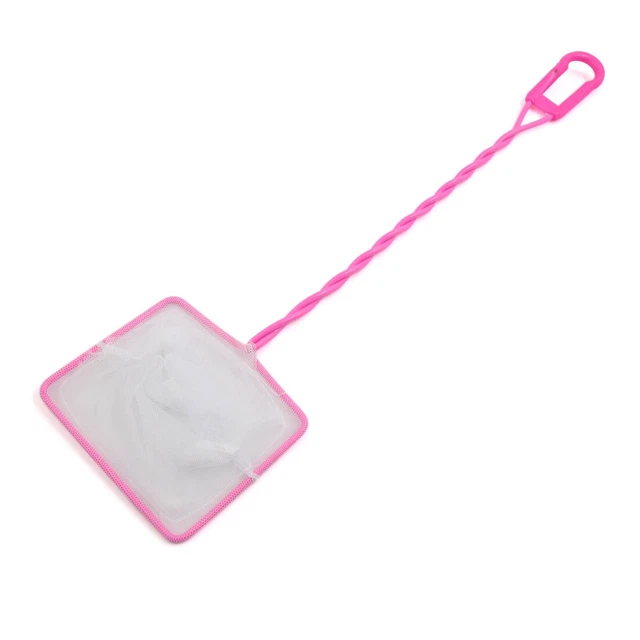 4.7" Wide Pink Plastic Coated Spiral Handle Fish Landing Net for Betta Tank