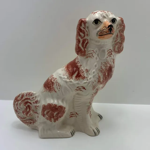 Rare Large Authentic Antique Staffordshie King Charles Dog Figurine Stamped