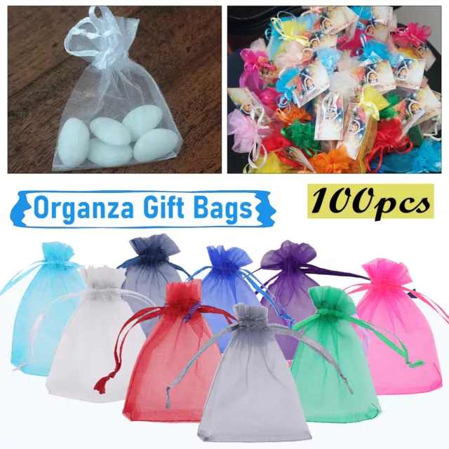 100 Organza Bags Jewellery Pouches Wedding Favour Party Mesh Drawstring Gift