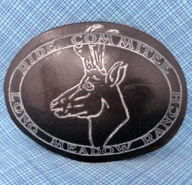 Long Meadow Ranch Antelope Belt Buckle Black Leather Vintage    .MMR642