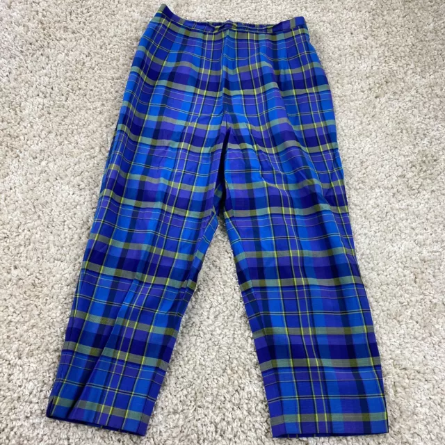 womens size 8 petite plaid straight leg dress pants cropped capri blue