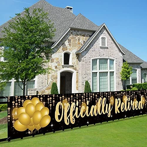 Officially Retired Banner Decorations, Large Happy Retirement Party Décor Sup...