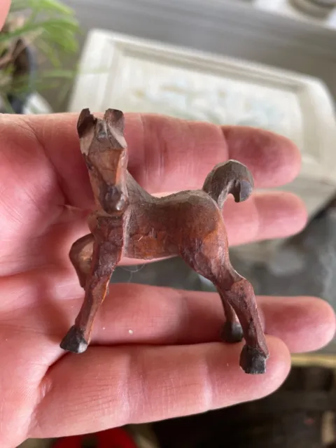 Hand Carved Red Wood Horse Detailed Miniature 2.25" Figurine