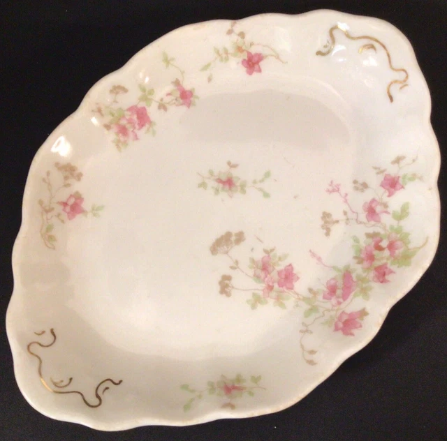 Antique Opco Syracuse China Oval Dish Scalloped 8" Pink Flowers 1895-1920