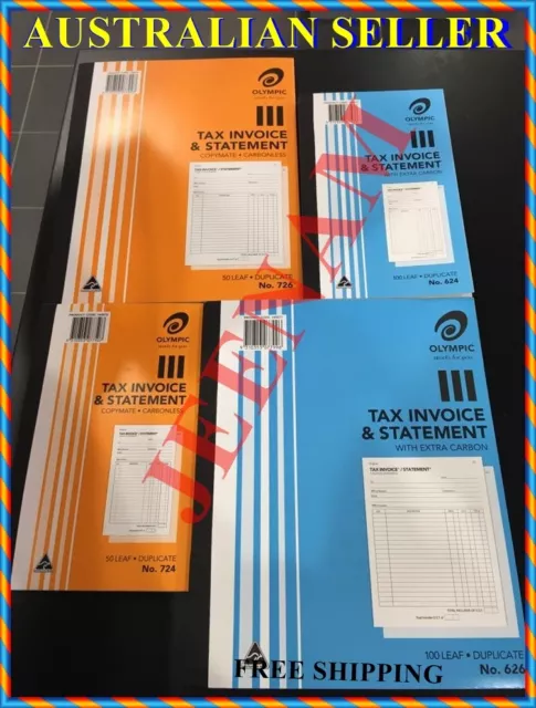 Olympic 724 / 726 / 624 / 626 Duplicate Tax Invoice & Statement Book + FREE SHIP