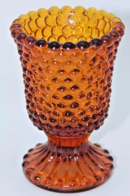 Vintage Amber Glass Hobnail Pedestal Votive Candle Holder
