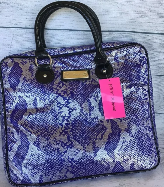 Betsey Johnson  Laptop Computer Bag METALLIC PYTHON Purple and Silver NWT NEW