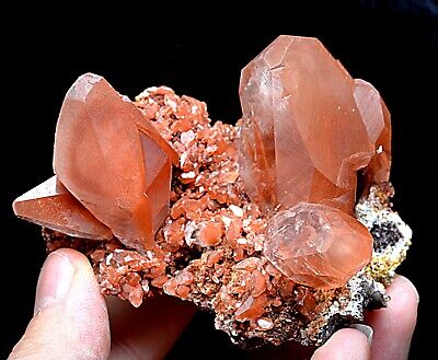 155g Rare Transparent Red Calcite Cluster Crystal Mineral Specimen/C​hina Hubei