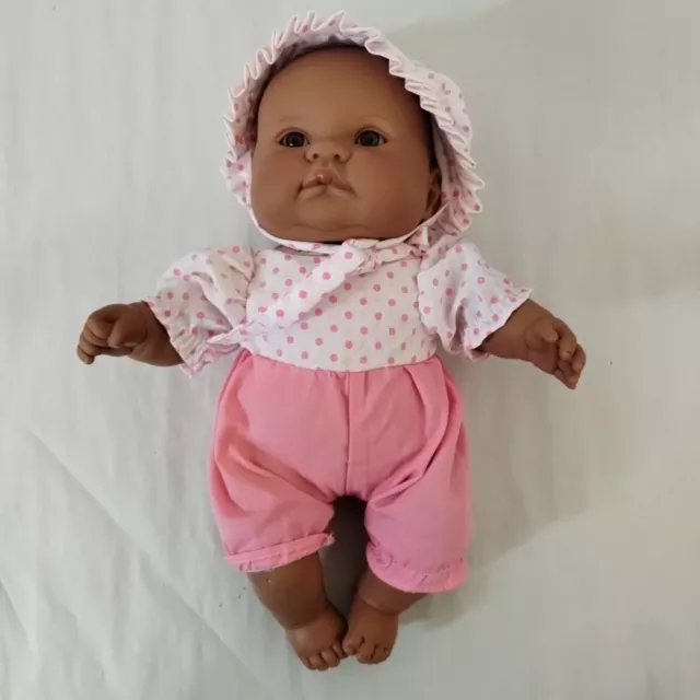 Berenguer Baby Infant Newborn Doll 12 Inch Brown Skin Brown Eyes Pink Polkadot