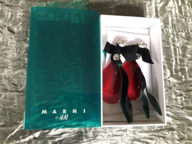 MARNI for H&M OVERSIZED PETALS DANGLE ACRYLIC CLIP-ON EARRINGS NEW