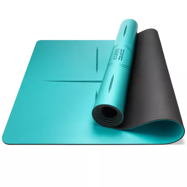 Rubber Yoga Mat With Body Alignment Lines Non Slip Extra Wide Core Balance