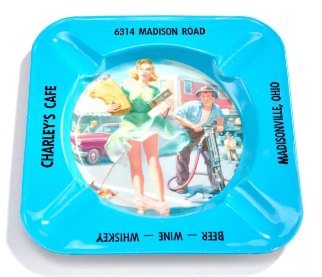 Vintage 1950's Pinup Girl Metal Ashtray Girl - Madisonville, Ohio Charley's Cafe