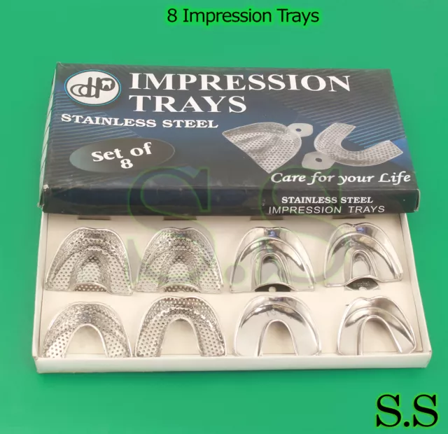 8 Impression Trays Solid PERFORATED Dental Instruments