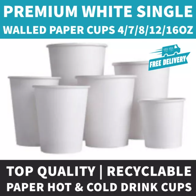 Single Wall White Paper Hot Cups Disposable 7/8/12/16oz for Hot/Cold Drinks