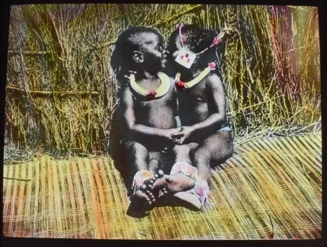 ANTIQUE Magic Lantern Slide PETTING PARTY C1910 PHOTO AFRICAN AFRICA