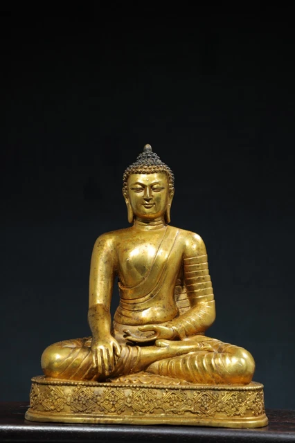 27 cm Chinese Brass Sakyamuni Buddha Statue Old Bronze gild Buddha Statue
