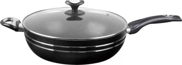 Non Stick Induction wok 30cm with Glass Lid/ Long Handle