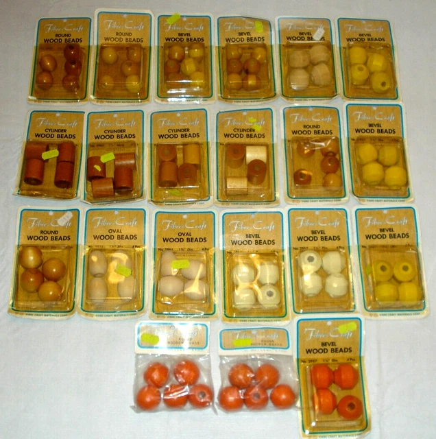 Huge Lot of 93 Fibre-craft Vintage Wood Macrame Beads  Brown Yellow White Orange