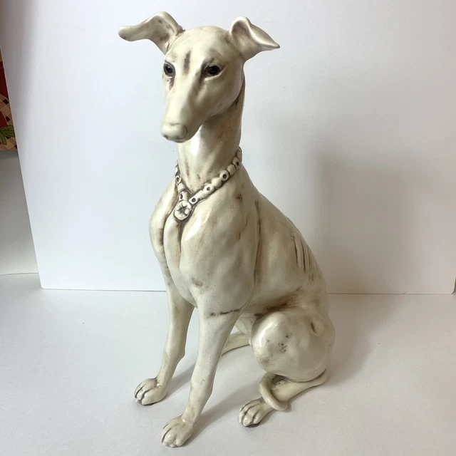 Kay Finch Whippet Italian Greyhound Ceramic Dog Figurine White Sitting Calif USA