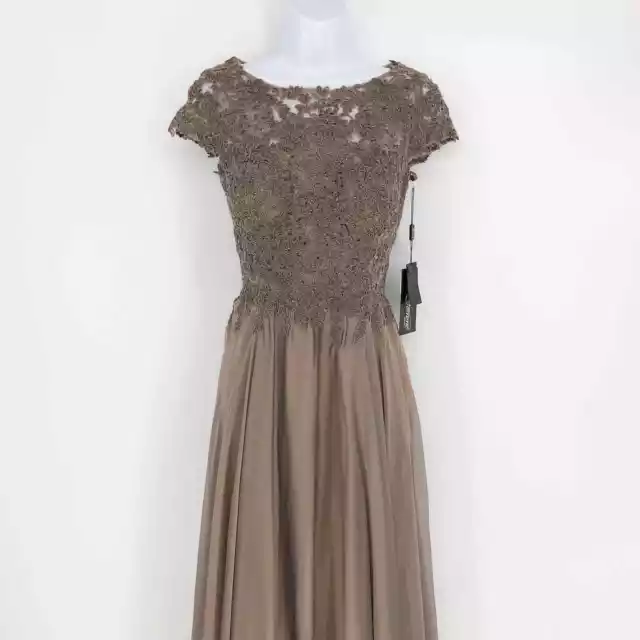 La Femme Womens 21627 Lace Chiffon Gown 2 Brown Cocoa Beaded Wedding Formal NWT 3