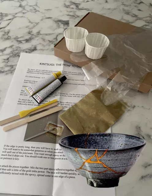 Kintsugi Repair Kit Repair Your Meaningful Pottery with Gold Powder 50ml  Glue Japanese KINTSUGI Ceramic Repair Starter Kit- an Practice Ceramic Cups  Free for Kintsukuroi Beginner
