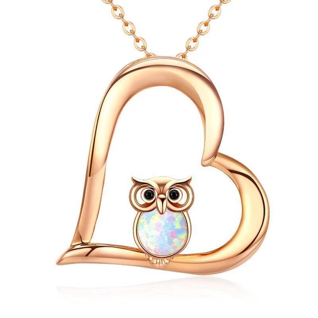Owl Necklace Cute Opal Jewelry 18K Plated Sterling Silver Rose Gold Necklace for