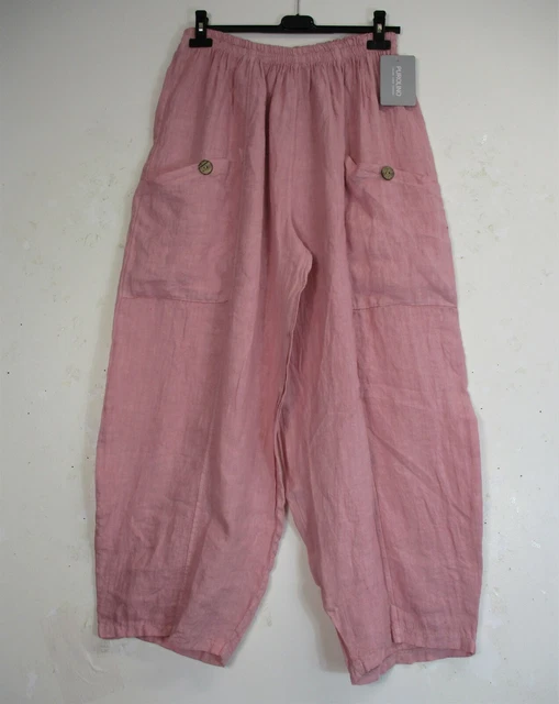 Pantaloni Lagenlook Italiani 100% Lino Tasche 10 Colori Taglia Unica: Plus: 20-24