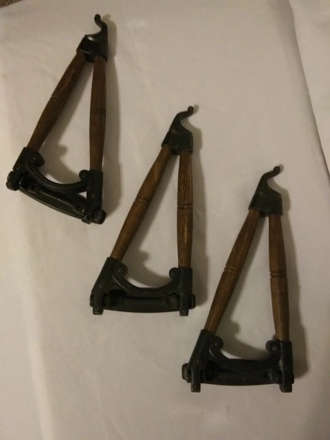 3 Vintage Oak and Brass Swivel Wall Brackets~Swing 7.25" Arm~Plant Hooks~Hangers