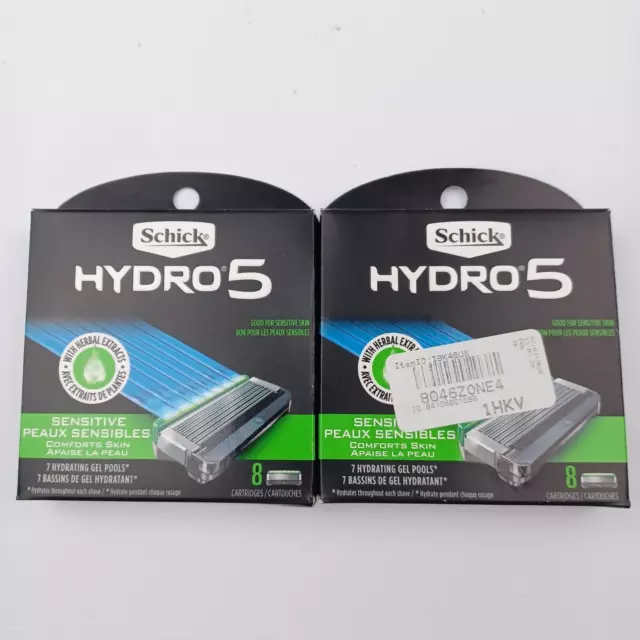 Schick Hydro 5 Sensitive Refill Cartridges 5 Blades Lot of 2=16 Total Cartridges