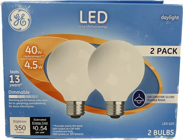 Ge Lighting  Decorative Globe LED Light Bulbs, Daylight, Frosted, 350 Lumens