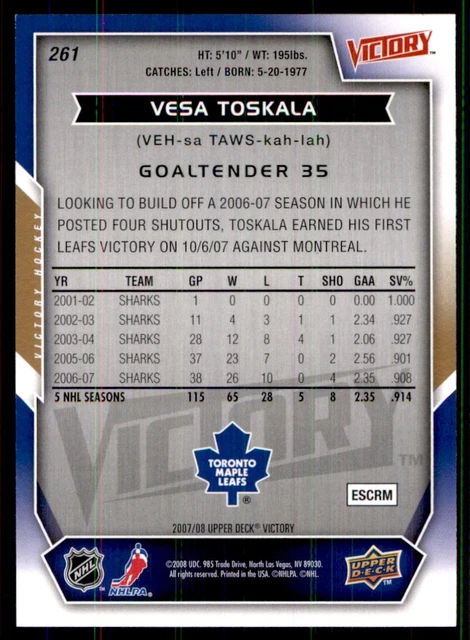 2007-08 UPPER DECK Victory Vesa Toskala Toronto Maple Leafs #261 $1.35 ...