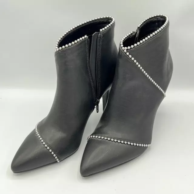 Apt. 9 Womens Ankle Boots Booties Black Silver Beaded Pointed Toe Slim Zip 8.5 M