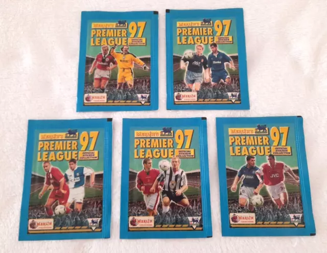 Merlin Premier League 97 Sealed Football Sticker Packs X5 All Pack Versions