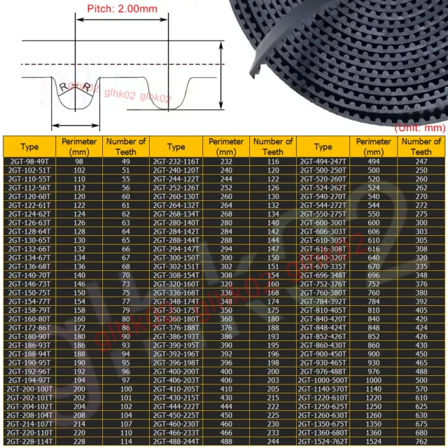 GT2 Timing Belt 2M 2mm Pitch 6 10mm Width Closed Loop Synchronous Pulley CNC 3D 2