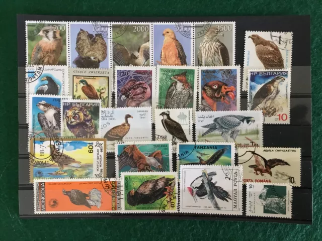 Birds of Prey Postage Stamps, 25, Various Countries.