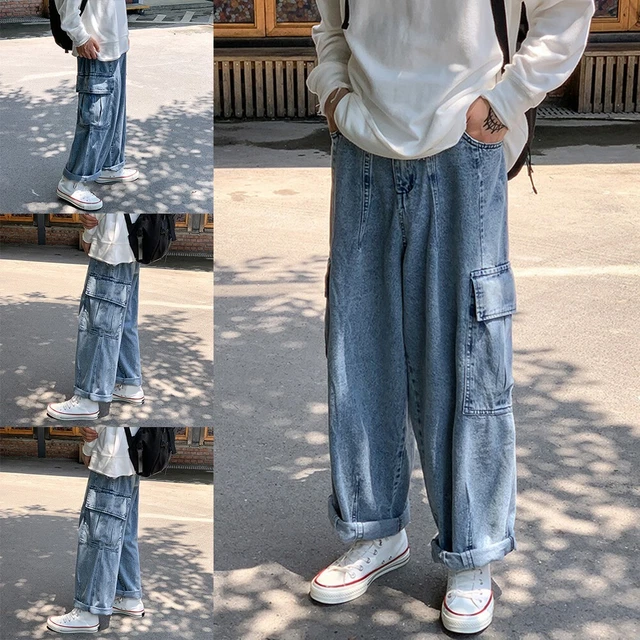 Jeans Cargo Vintage Baggy Pour Adolescents - Multi-poches, Taille Haute, Jambes Larges - Style Rétro Streetwear - Pour Filles Et Garçons