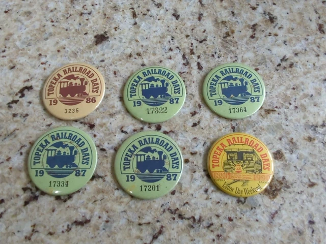 Vintage pinback button lot  Topeka Railroad Days 1986 1987 1990 100 years Ike