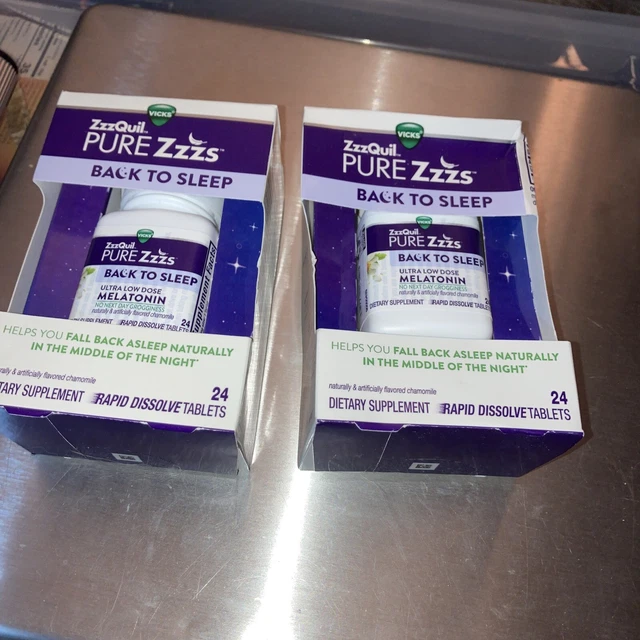 2 Tabletas Vicks ZzzQuil Pure Zzzs Volver a dormir 24 Dosis Ultra Baja Expiración 10/23
