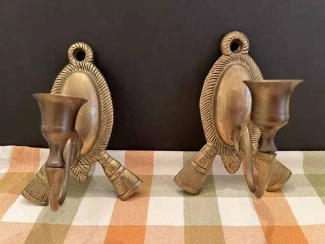 Ornate Brass Wall Sconce Candle Holders Pair Made in India Vintage retro shabby