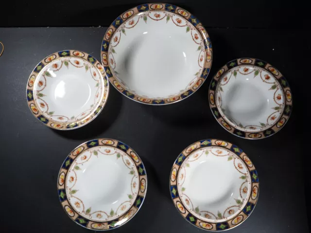 Vintage Doric China Co Trifle Bowl Set (5 Items) "Scirpt" Pattern c.1926-35