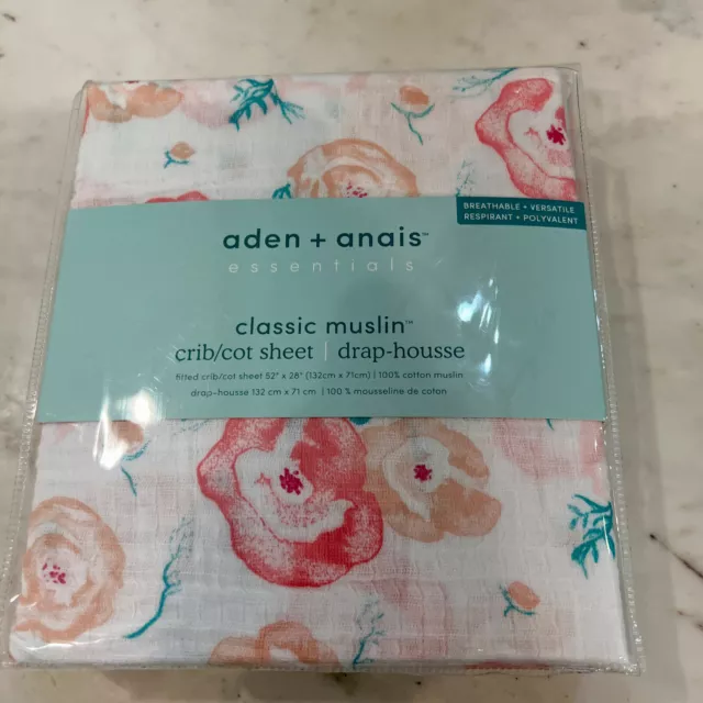 Aden And Anais Classic Muslin Crib Sheet-  100% Cotton Muslin -  Full Bloom