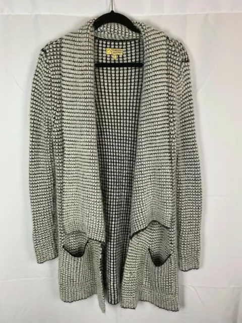 Vera Wang Knit Duster Cardigan Sweater Medium Women's Princess Black White (BAJ)