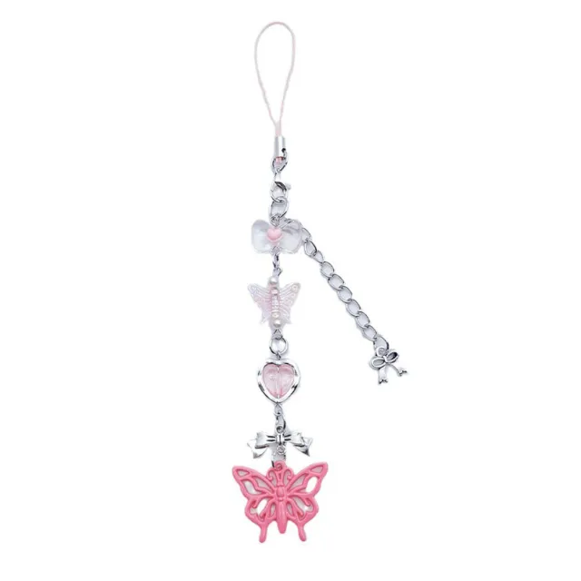 Pink Butterfly Phone Charms Pendant Cute Key Chain Lovely Strap Lanyard Keyring