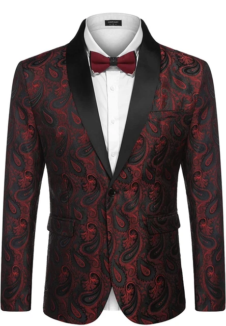 COOFANDY MENS FLORAL Tuxedo Jacket Paisley Shawl Lapel Suit Blazer Size ...