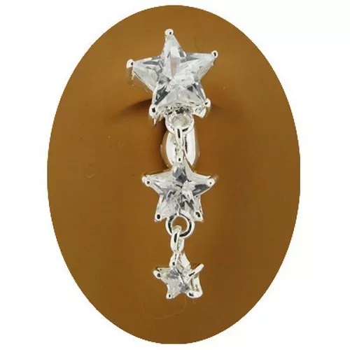 Fake Belly Button Ring Non Piercing Navel Clip Crystal Clear Star Cascade Stars