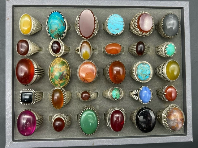 Anelli Ametista Lotto Lotto Di 5 Anelli Con Ametista - Placcati Argento 925, Pietre Taglio Misto, Stile Vintage Anelli Placcati 925 India - Foto 3