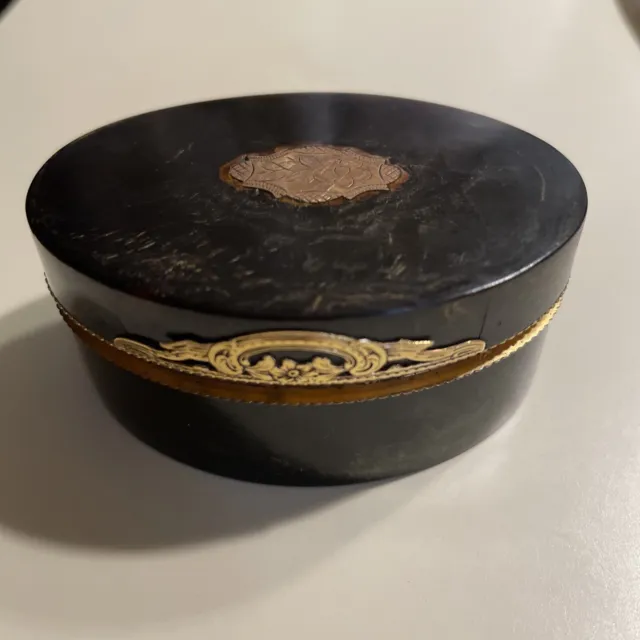 Fine Antique Tortoise Shell Table Snuff Box Rose Gold Inlaid