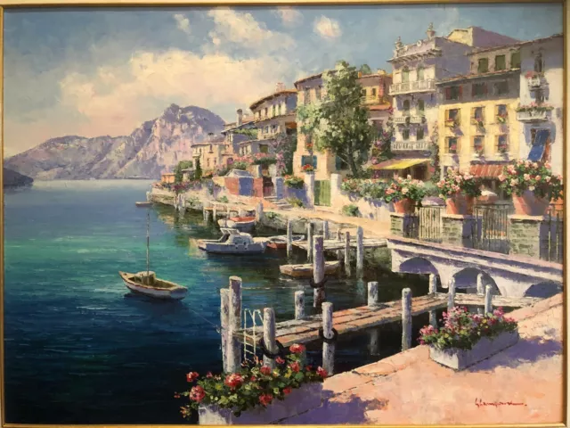 S SAM PARK ORIGINAL OIL ON CANVAS 1998 "Lake View 30x40" Beautiful Painting! 2