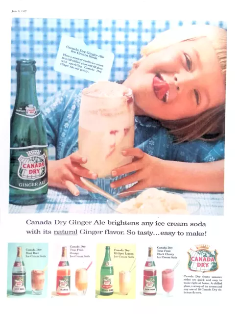 Canada Dry Ginger Ale Ice Cream Soda 1957 Print Ad Ephemera 11"X14"